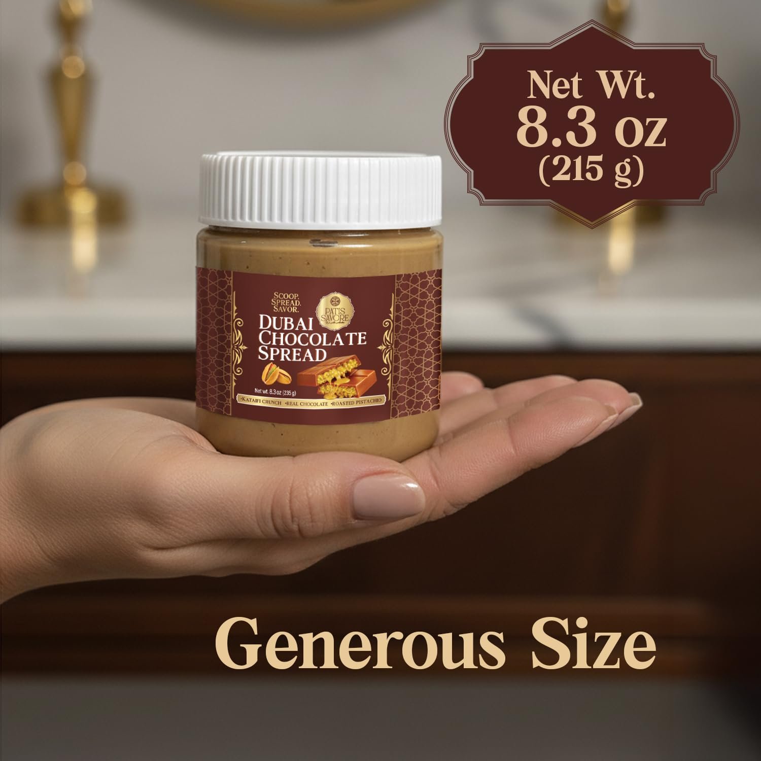 patis savore dubai chocolate spread with kataifi pistachio cream – 8.3oz patis savore dubai chocolate spread with kataifi pistachio cream – 8.3oz