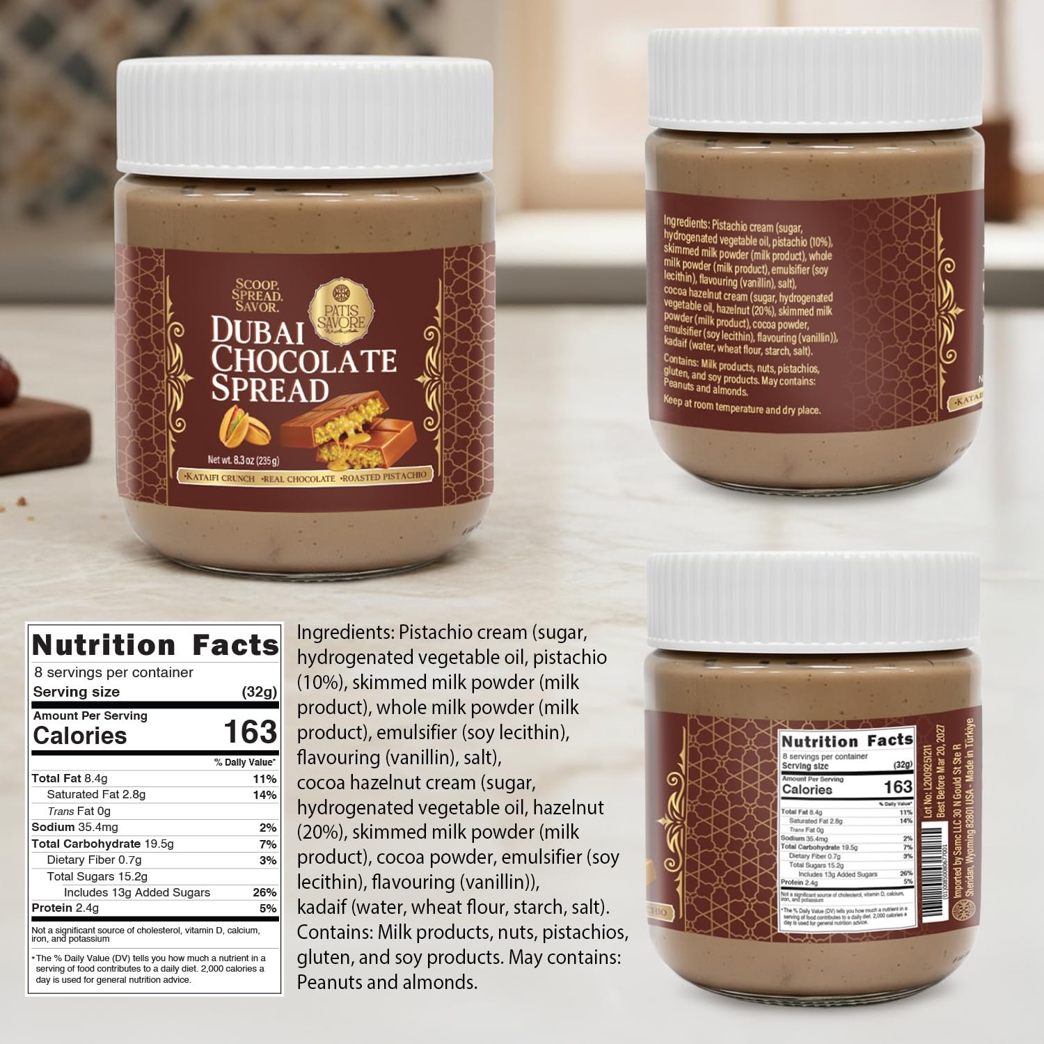 patis savore dubai chocolate spread with kataifi pistachio cream – 8.3oz patis savore dubai chocolate spread with kataifi pistachio cream – 8.3oz