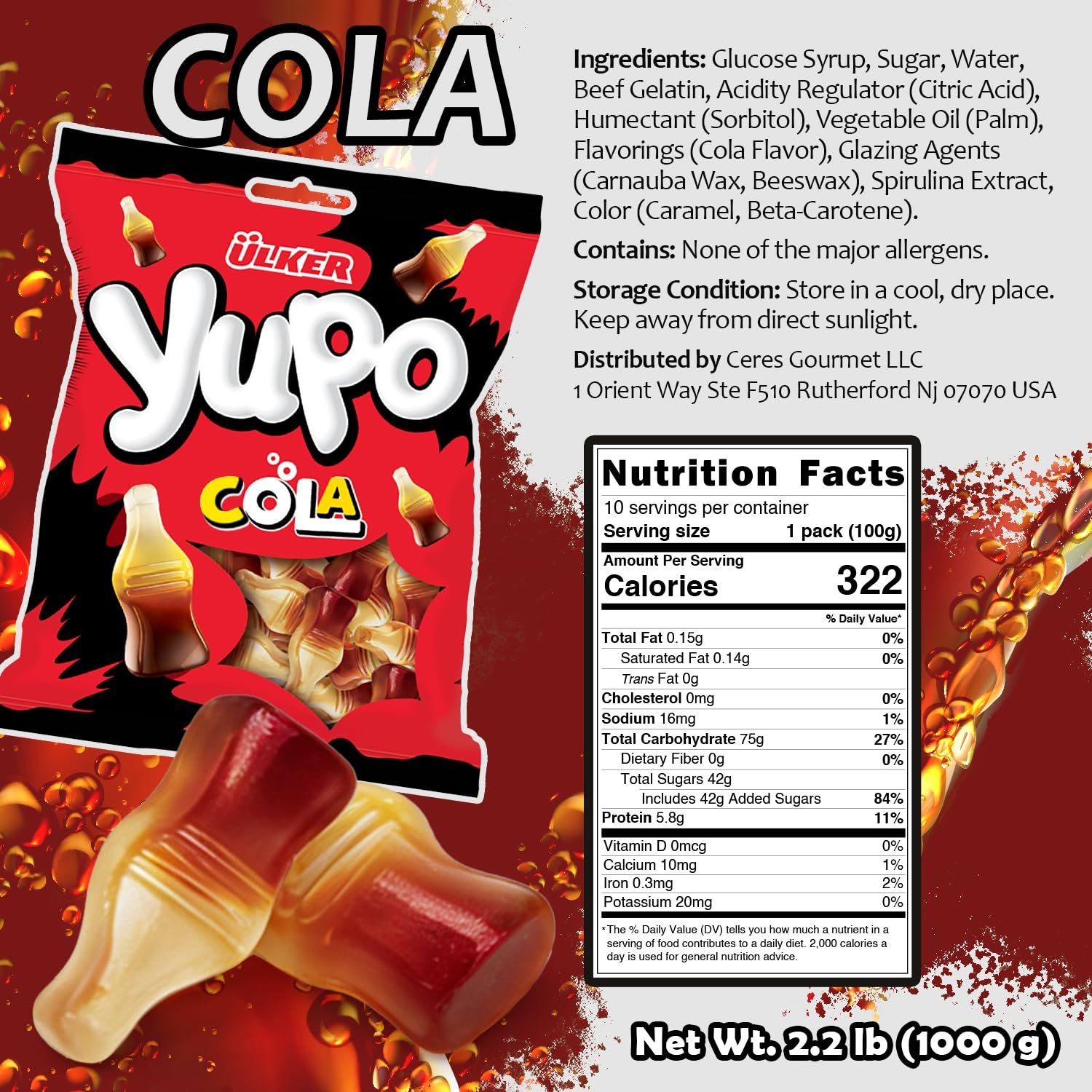 Ülker yupo cola bottle soft & chewy gummy candy (2.2 lb) classic refreshment Ülker yupo cola bottle soft & chewy gummy candy (2.2 lb) classic refreshment