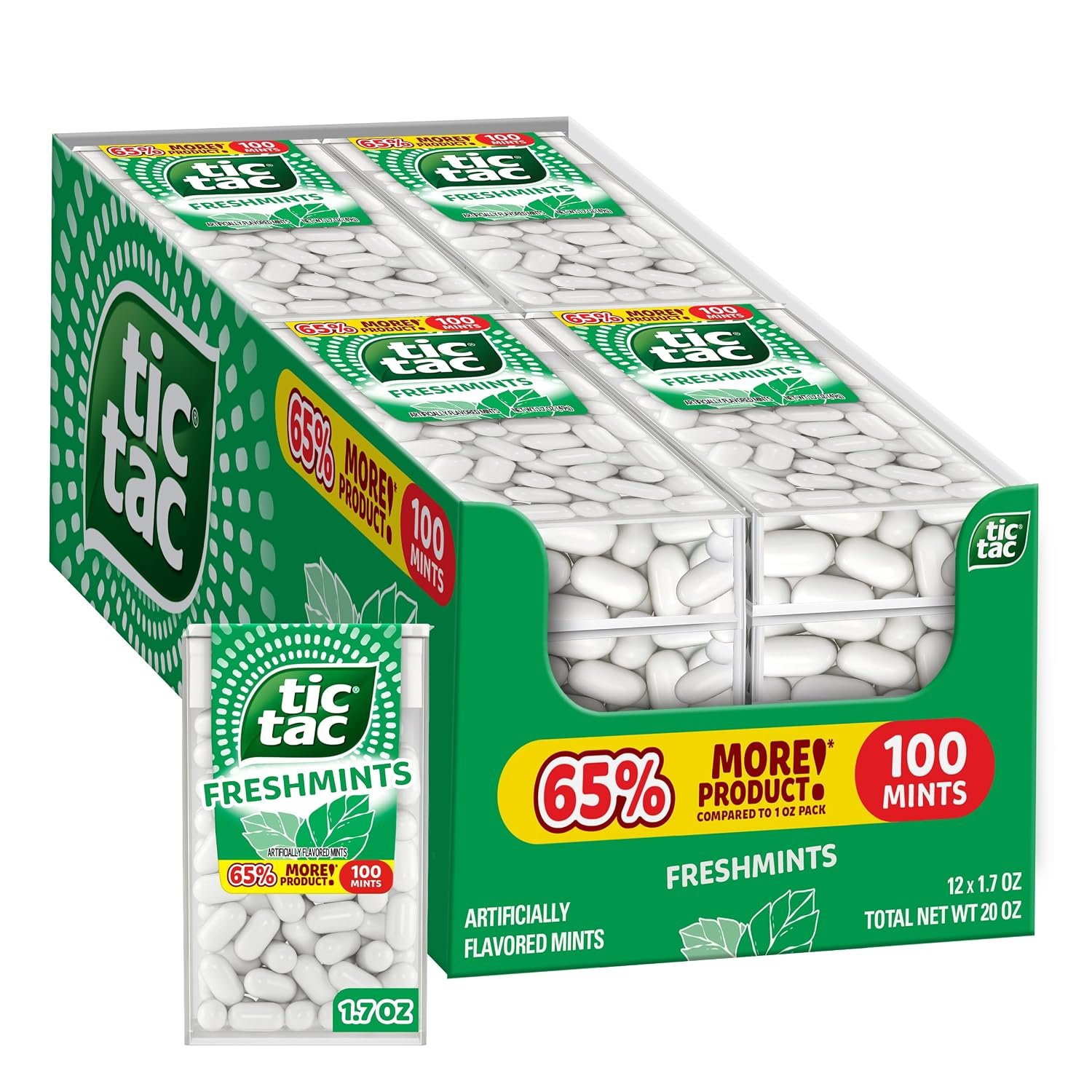tic tac – freshmint breath mints (12 pack 1.7 oz each – 100 mints per container) – on the go pocket sized mint candy (6) tic tac – freshmint breath mints (12 pack 1.7 oz each – 100 mints per container) – on the go pocket sized mint candy (6)